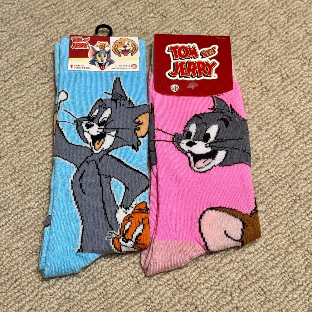 2 Tom & Jerry New Novelty Crew Socks Size 6-12/13 - Men's/Women's -